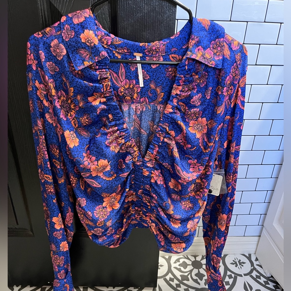 NWT Free People flowered blouse, size L